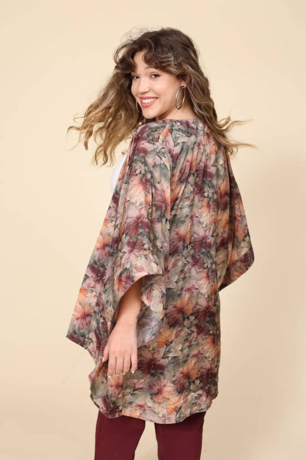 קימונו פרחוני בצבעים ירוק סגול כתמתם