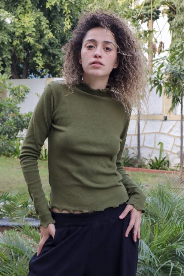 סריג קולר תלתלים - ירוק זית