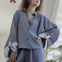 מכופתרת וופל פלואו - אפור