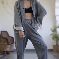 מכנסי וופל פלואו - אפור