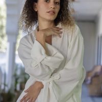 עליונית בד וופל שמנת