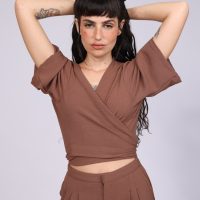 חולצת מעטפת - חום קפה