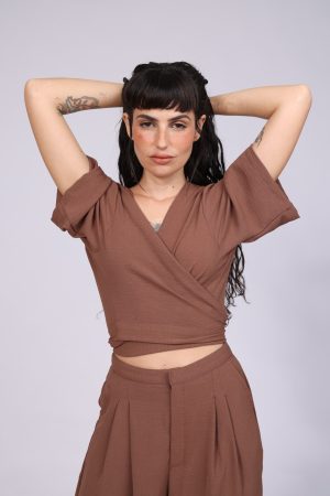 חולצת מעטפת - חום קפה